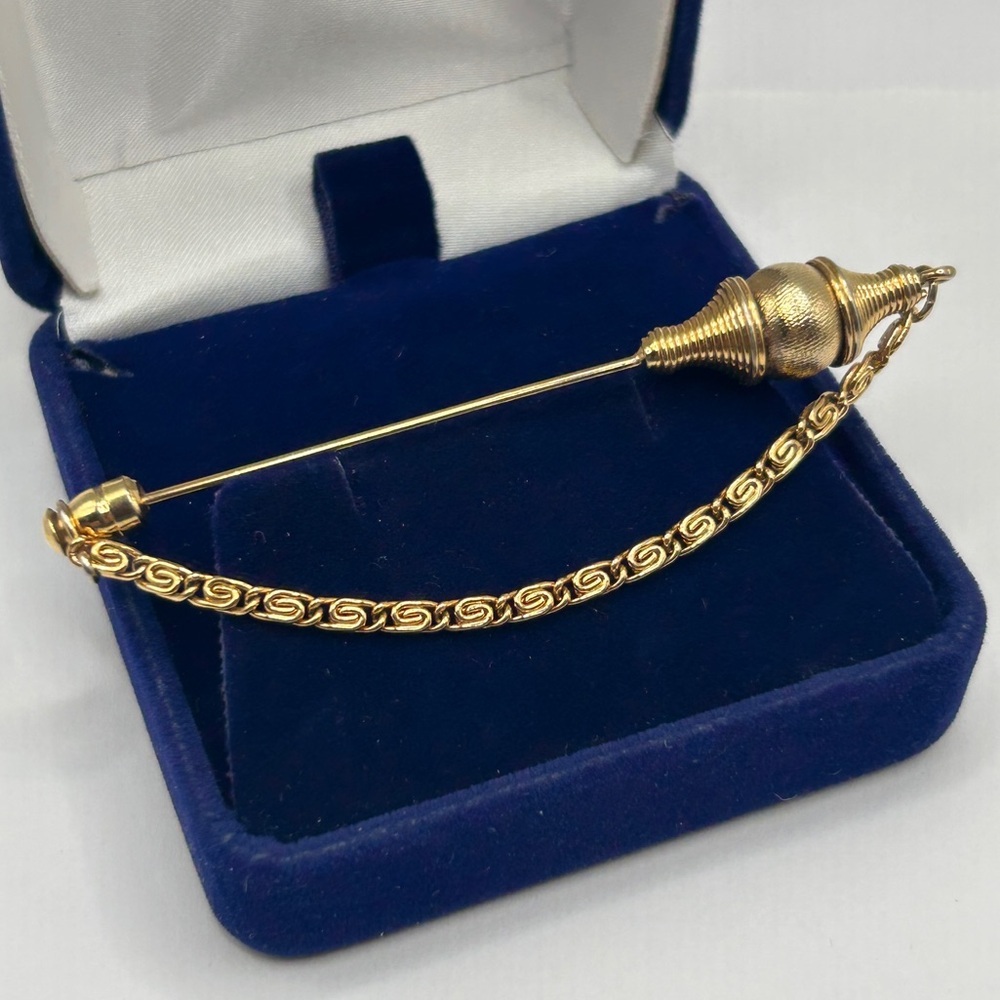 Victorian 14k Gold Jabot Stick Pin With Chain​